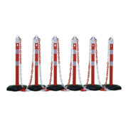 Sperrpfostenset PU rot/weiß 6 Pfosten u.5 Ketten D.63xH.1000 z. Aufstellen m.Öse