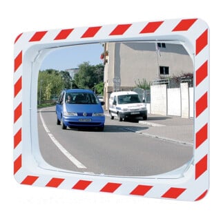 SPL Miroir de signalisation H600xB800mm Ku.rouge/blanc avec support intérieur/extérieur