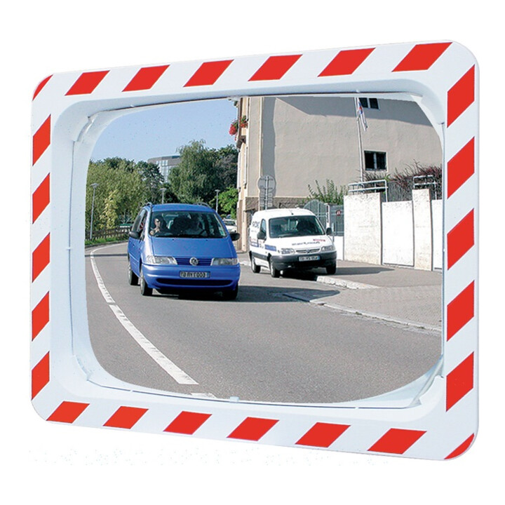 SPL Miroir de signalisation H600xB800mm Ku.rouge/blanc avec support intérieur/extérieur