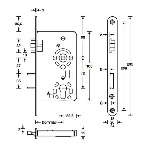 SSF Borne enfichable ZT PZW 20/ 55/72/8mm DIN L VA rd Kl 3 Zinc matrice.