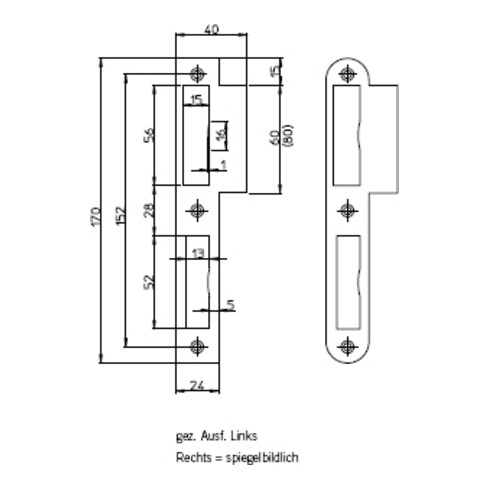 SSF Plaque de fermeture à languettes 170mm DIN R 24mm inox arr.