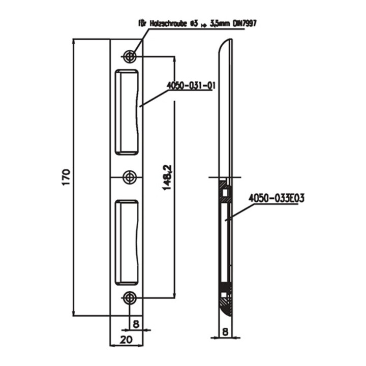 SSF Winkel-Schließblech VA B.20 Schenkelbreite 8mm DIN L/R
