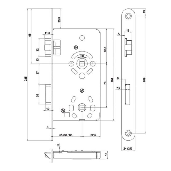 SSF ZT-Einsteckschl.BAD 20/ 55/78/8mm DIN L silber rd Kl 3 Zinkdruckg.