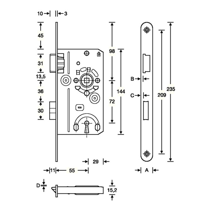 SSF ZT-Einsteckschl.BB 20/ 55/72/8mm DIN R silber rd Kl 2 Zinkdruckgruss