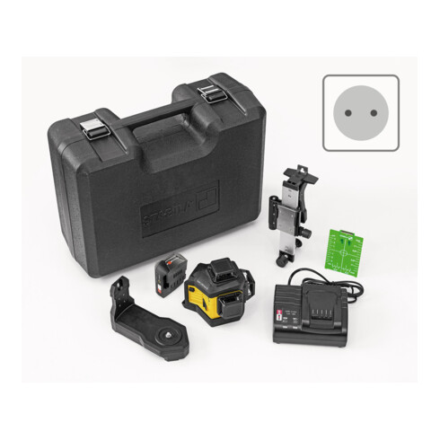 STABILA 12-V-System Kreuzlinienlaser LAX 600 G, selbstnivellierend, 3 x 360° grüne Laserlinien, max. Reichweite: 40 m, CAS-Akku und -Ladegerät (EU), Universal- und Wandhalterung, Tragekoffer