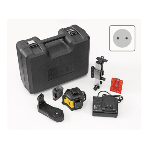 STABILA 12-V-System Kreuzlinienlaser LAX 600, selbstnivellierend, 3 x 360° rote Laserlinien, max. Reichweite: 30 m, CAS-Akku und -Ladegerät (EU), Universal- und Wandhalterung, Tragekoffer