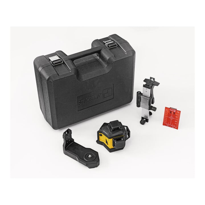 STABILA 12-V-System Kreuzlinienlaser LAX 600, selbstnivellierend, 3x 360° rote Laserlinien, max. Reichweite: 30 m, Tragekoffer, Universal- und Wandhalterung (ohne Akku und Ladegerät)