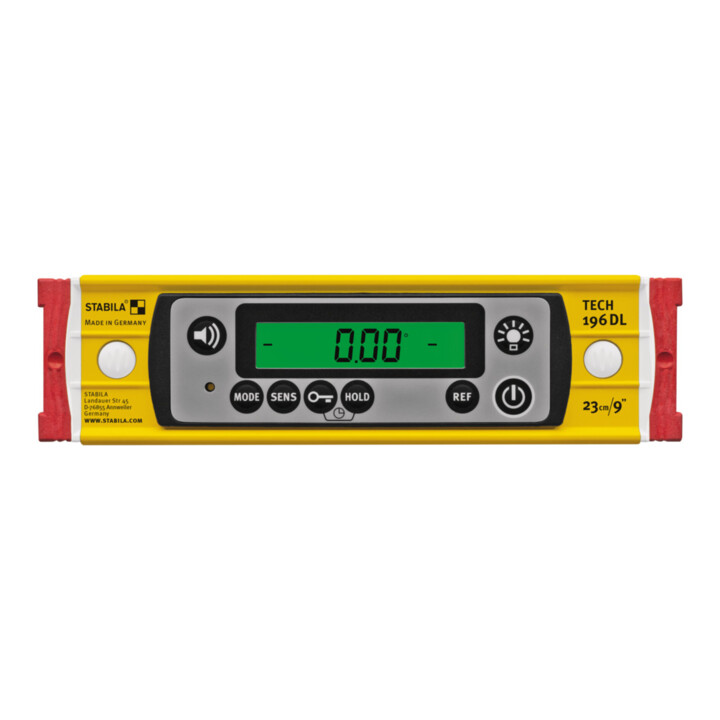 STABILA Digitale Wasserwaage TECH 196 DL, 23 cm, wasser- und staubdicht nach IP 67, 2 Digital-Displays, kalibrationsfrei, Anzeige-Modi: °, %, mm/m, in/ft, Tasche