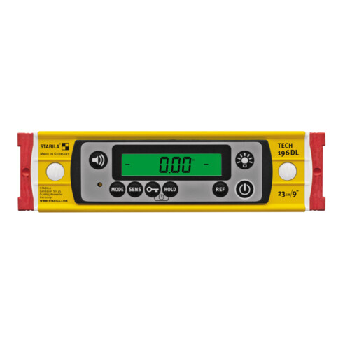 STABILA Digitale Wasserwaage TECH 196 DL, 23 cm, wasser- und staubdicht nach IP 67, 2 Digital-Displays, kalibrationsfrei, Anzeige-Modi: °, %, mm/m, in/ft, Tasche