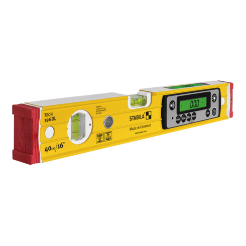 STABILA Digitale Wasserwaage TECH 196 DL, 40 cm, wasser- und staubdicht nach IP 67, 2 Digital-Displays, kalibrationsfrei, Anzeige-Modi: °, %, mm/m, in/ft, Tasche