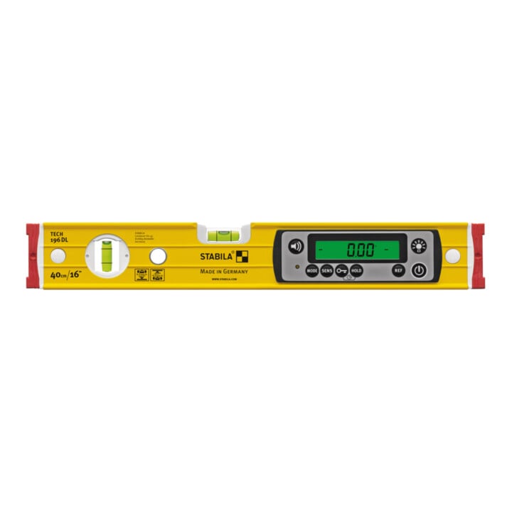 STABILA Digitale Wasserwaage TECH 196 DL, 40 cm, wasser- und staubdicht nach IP 67, 2 Digital-Displays, kalibrationsfrei, Anzeige-Modi: °, %, mm/m, in/ft, Tasche