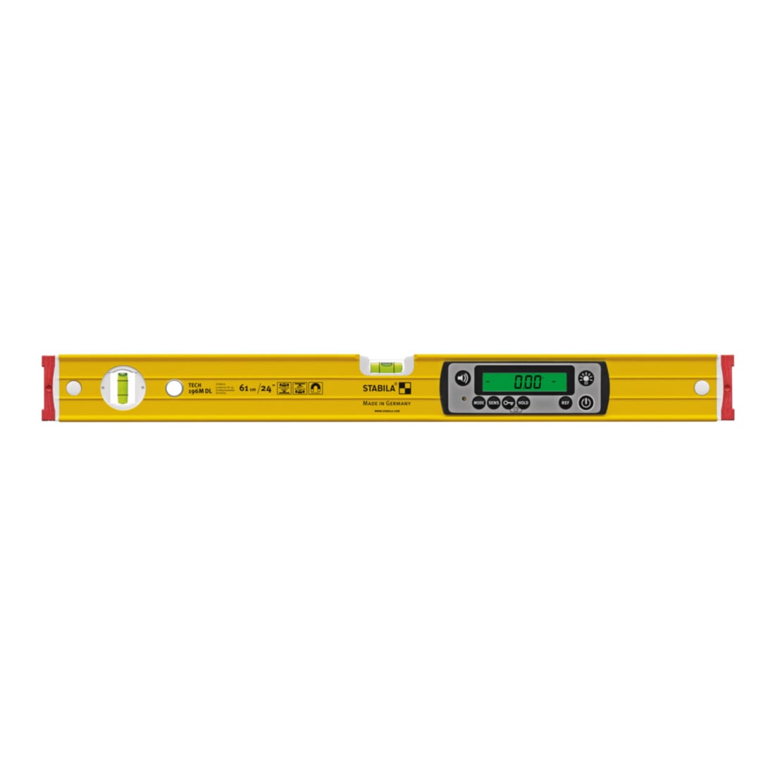 STABILA Digitale Wasserwaage TECH 196M DL, 61 cm, wasser- und staubdicht nach IP 67, 2 Digital-Displays, kalibrationsfrei, Anzeige-Modi: °, %, mm/m, in/ft, Magnetsystem, Tasche