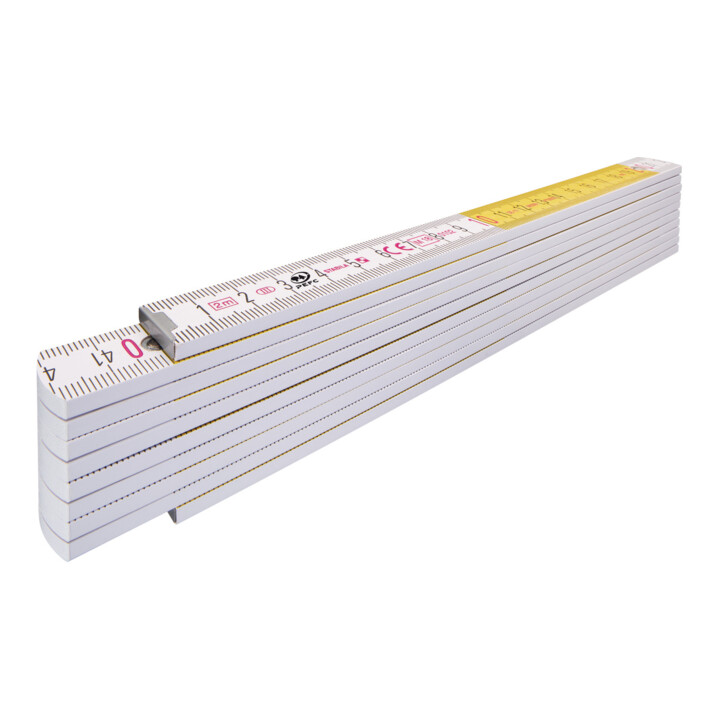STABILA Houten meetlat Type 417, 2 m, wit/geel, metrische snel afleesbare schaal, met hoekschema, PEFC-gecertificeerd