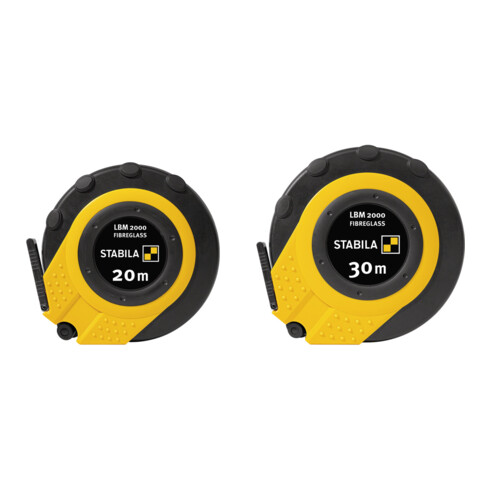 STABILA Kapselbandmaß LBM 2000, 20 m, Glasfaserband mit metrischer Skala, Universalhaken