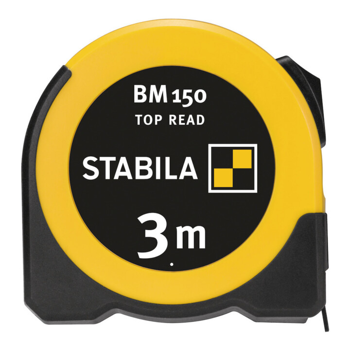 STABILA Mètre ruban BM 150, 3 m, ruban métrique, fenêtre de lecture, boîtier ABS incassable, crochet mobile, clip ceinture, précision MID
