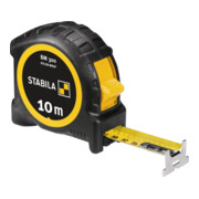 STABILA Mètre ruban BM 300, 10 m, double échelle métrique, boîtier PC/ABS incassable, crochet SPIKES, ruban acier gainé nylon, clip ceinture, précision moyenne