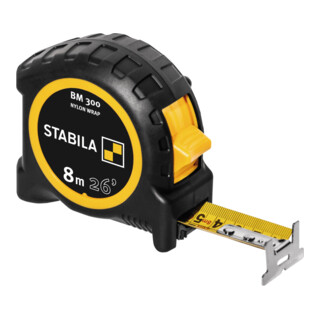 STABILA Metro a nastro tascabile BM 300, 8 m (26'), scala cm/pollici doppia, gancio SPIKES
