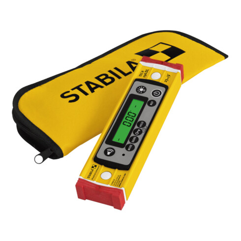 STABILA Niveau numérique TECH 196 DL, 23 cm, étanche IP 67, 2 écrans, sans calibration, modes °, %, mm/m, in/ft, étui