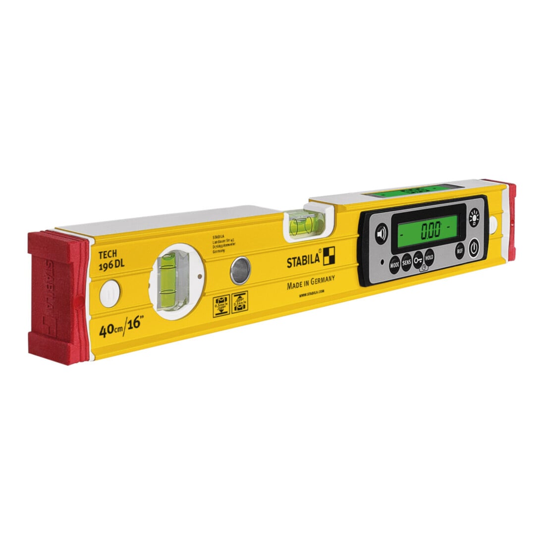 STABILA Niveau numérique TECH 196 DL, 40 cm, étanche IP67, 2 écrans digitaux, sans calibration, modes d'affichage °, %, mm/m, in/ft, étui