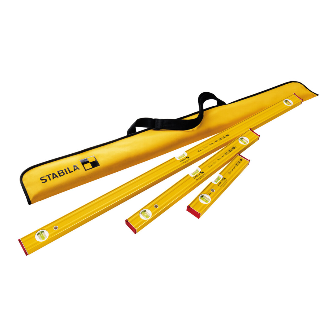 STABILA PRO SET 80 AS, 4-delige waterpasset: 120 cm / 60 cm / 30 cm / tas, versterkt aluminium profiel, geïntegreerde antislip, Made in Germany