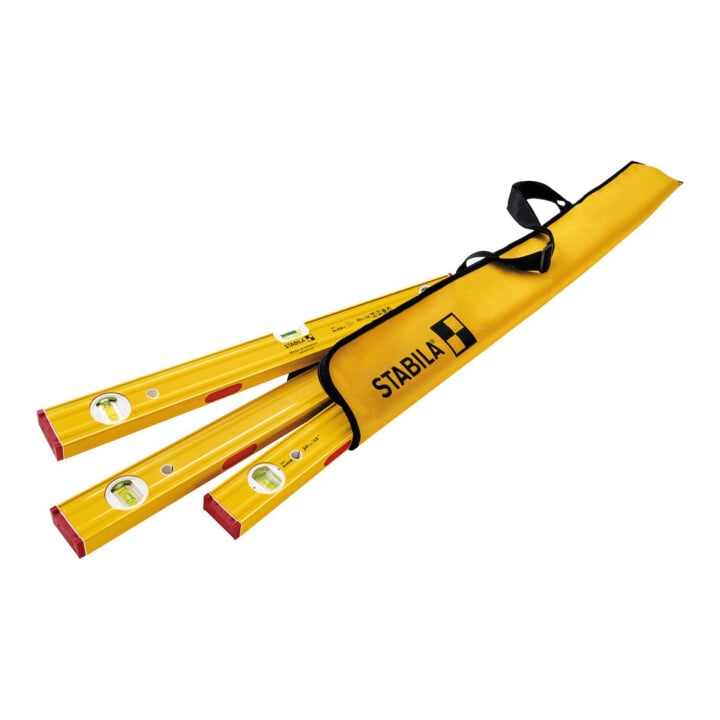 STABILA PRO SET 80 ASM, 4-teiliges Magnet-Wasserwaagen-Set: 120 cm / 60 cm / 30 cm / Tasche, verstärktes Alu-Profil, extrastarkes Seltenerd-Magnetsystem, integrierte Rutsch-Stopper, Made in Germany
