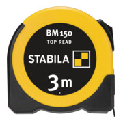 STABILA Taschenbandmaß BM 150, 3 m, Maßband mit metrischer Skala, Sichtfenster für Direktablesung, bruchsicheres ABS-Gehäuse, beweglicher Anfangshaken, Gürtel-Clip, MID-Genauigkeit-2