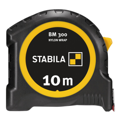 STABILA Taschenbandmaß BM 300, 10 m, Maßband mit doppelseitiger metrischer Skala, bruchsicheres PC/ABS-Gehäuse, SPIKES-Haken, Stahlband mit NYLON-WRAP-Ummantelung, Gürtel-Clip, MID-Genauigkeit