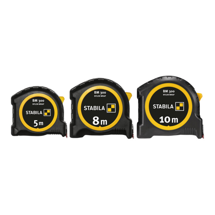 STABILA Taschenbandmaß BM 300, 5 m, doppelseitige metrische Skala, SPIKES-Haken