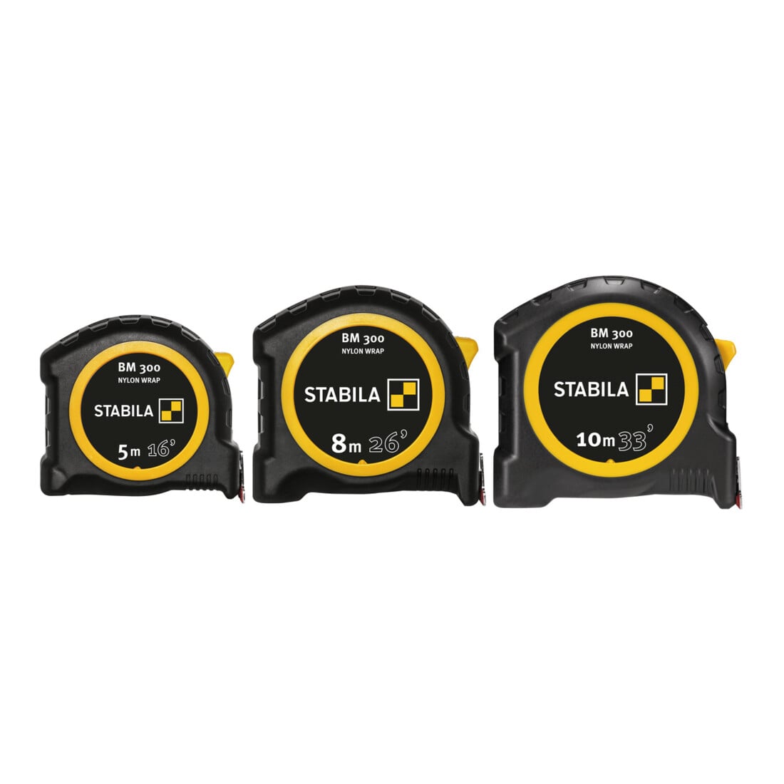 STABILA Taschenbandmaß BM 300, 8 m (26'), doppelseitige cm/inch-Skala, SPIKES-Haken