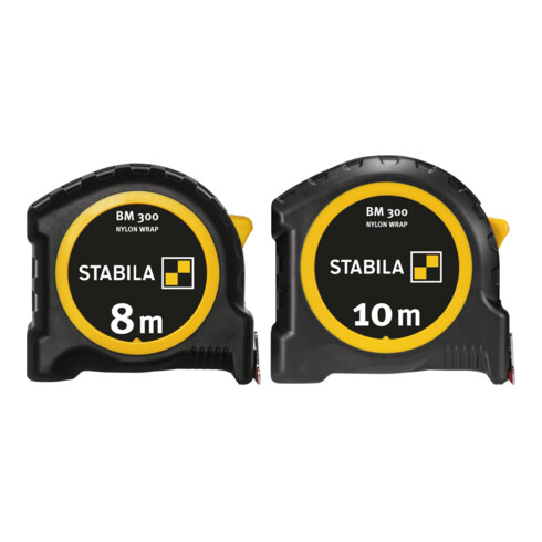 STABILA Taschenbandmaß BM 300, 8 m, doppelseitige 1000er-Skala, metrisch, SPIKES-Haken