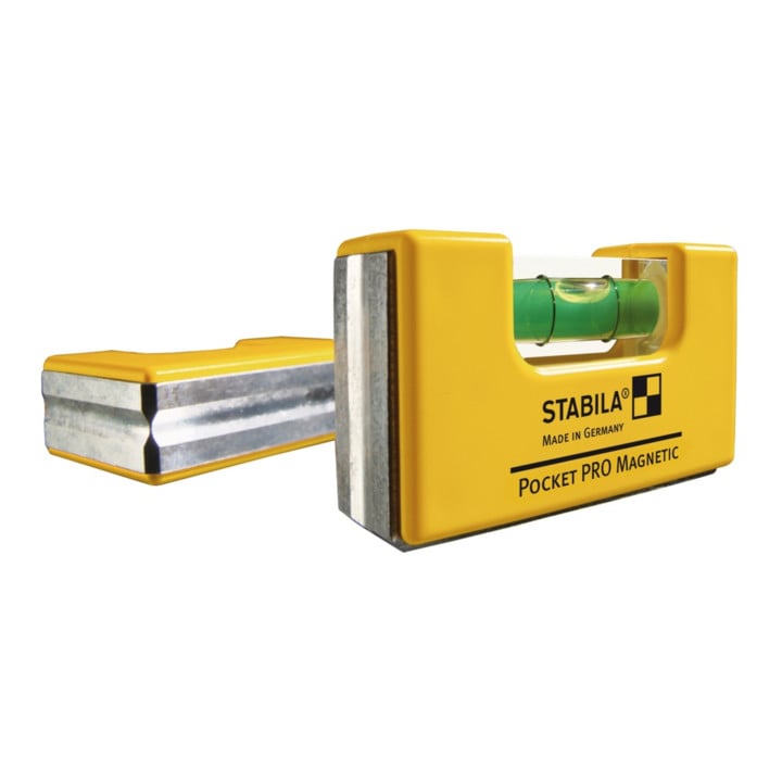 STABILA Wasserwaage Pocket PRO Magnetic 7 cm mit Seltenerd-Magnetsystem und Gürtel-Clip auf SB-Karte