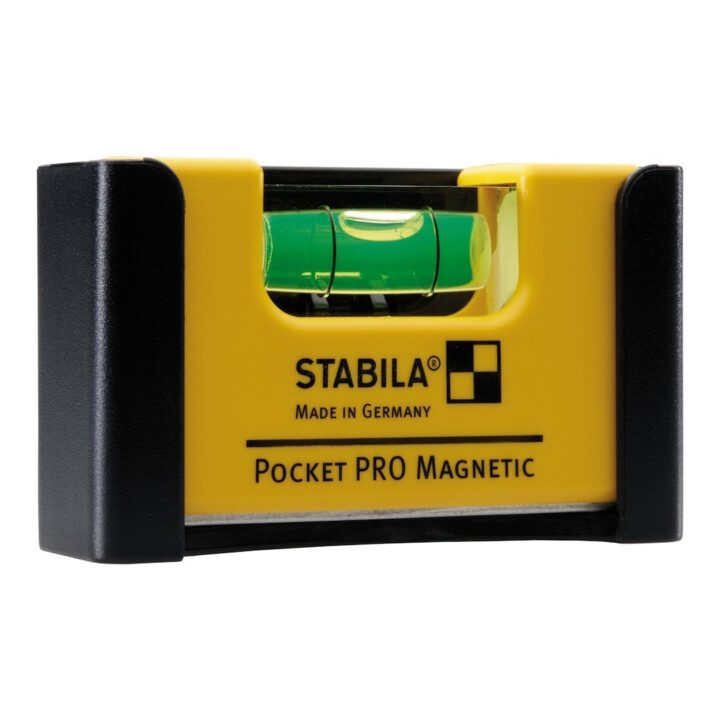 STABILA Wasserwaage Pocket PRO Magnetic 7 cm mit Seltenerd-Magnetsystem und Gürtel-Clip auf SB-Karte