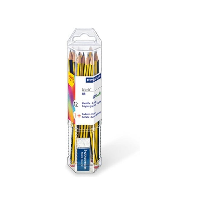 STAEDTLER Bleistift Noris 61 120 P1 HB ge/sw 12 St./Pack. +Radierer