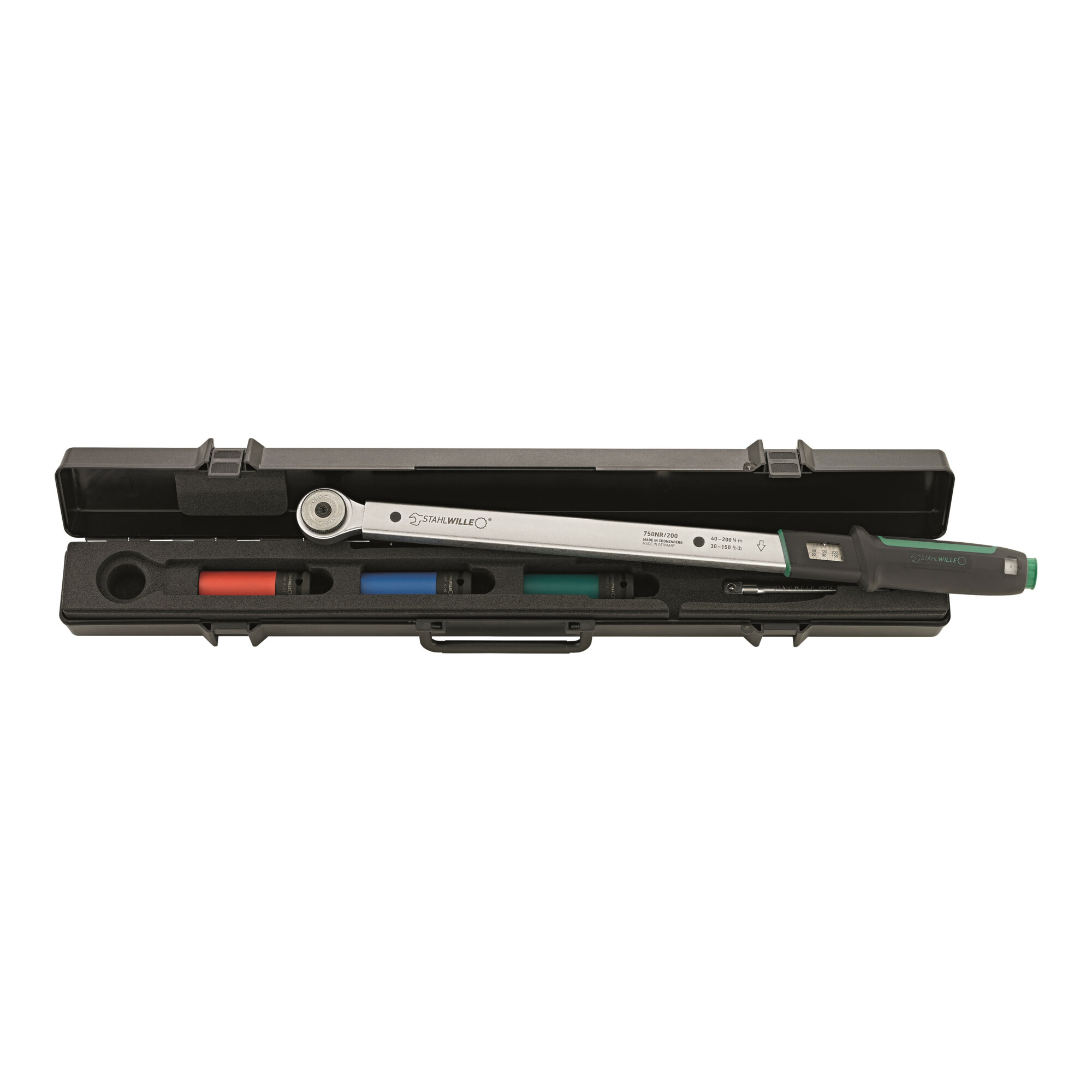 Stahlwille 1/2“ Drehmomentschlüssel-Set 40-200 N·m, Radmontage-Set 5-tlg. 750NR/200/3/1