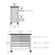 Stahlwille Établi mobile WB 625 7 tiroirs anthracite, RAL 7016 L.500mm x l.1500mm x H.1045mm-3