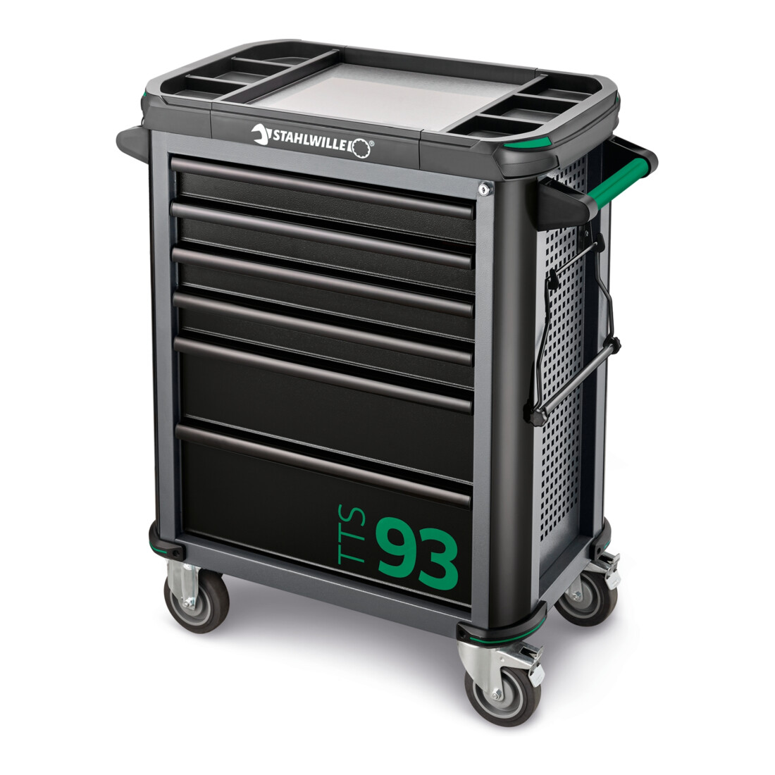 Stahlwille Werkstattwagen 93/6 A + TOP BOX + Arbeitsstrahler 93 Trolley + Box 10 Schubl. 0 x 0 x 0 mm TTS 93/6 anthrazit, RAL 7016, 93 TOP BOX schwarz, RAL 9005