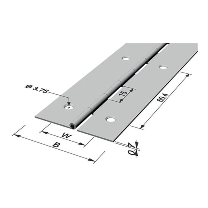 Stangenscharnier B.offen 32mm S.0,7mm 1800mm Fe vern.P & G