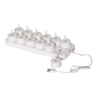 Star Set de 12 bougies chauffe-plat LED 061-05 blanches avec station de charge
