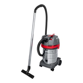 Starmix Allzweck-Sauger (nass/trocken) mit 27l-Edelstahl-Behälter und Steckdose bei Arbeiten mit geringer Staubemission mit PressClean-Filterabreinigung