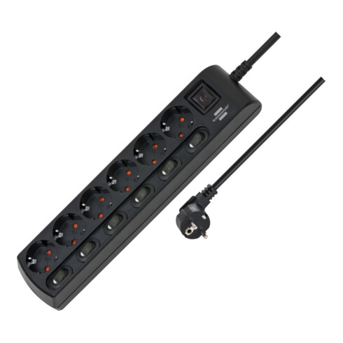 Steckdosenleiste einzeln schaltbar 6-fach 2m H05VV-F 3G1,5 schwarz