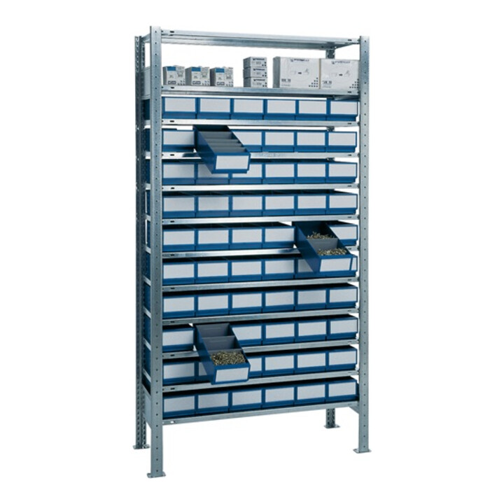 Steckregal H2000xB1000xT400mm Grundregal 12 Böden 30xL400mm blau/30xL400mm grau