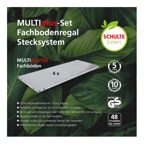 Steckregal H2000xB1000xT500mm Grundr.verz.2Rahmen,4Fbd.Trgf.150kg Feldl.1300kg