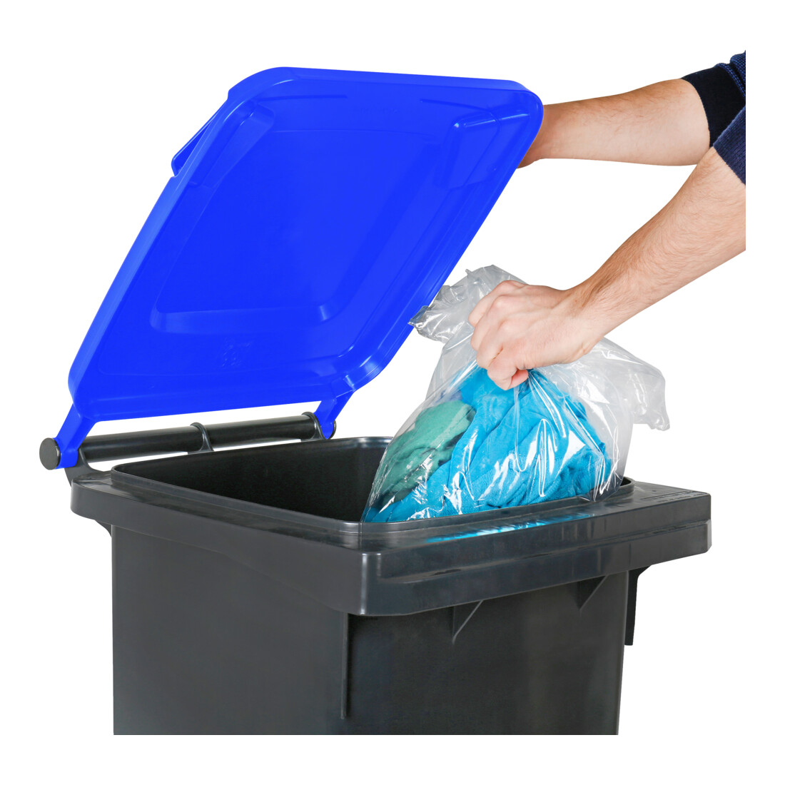 STIER 2-Rad-Müllgroßbehälter 120 l grau/blau BxTxH 475x550x930 mm