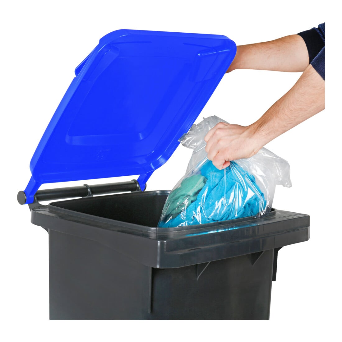 STIER 2-Rad-Müllgroßbehälter 120 l grau/blau BxTxH 475x550x930 mm