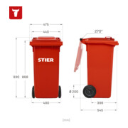 STIER 2-Rad-Müllgroßbehälter 120 l rot BxTxH 475x550x930 mm-4