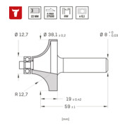STIER afrondfrees D38,1 x R12,7 x S8 mm HM (HW)-4