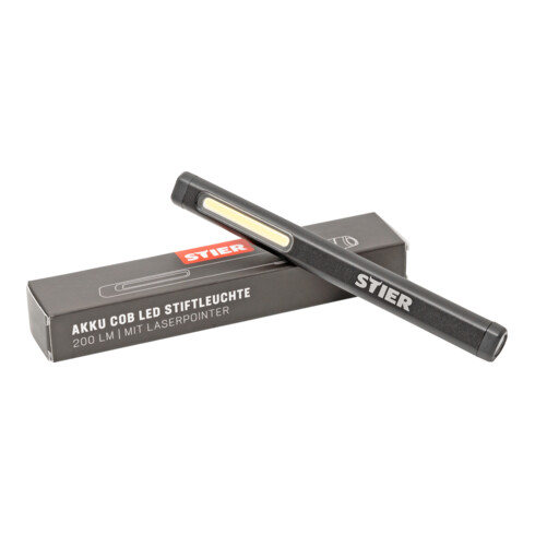 STIER Akku COB LED Stiftleuchte 200 Lumen mit Laserpointer