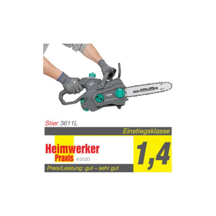 STIER Akku-Kettensäge 3611L 36V 12" + 2,5 Ah Akku + Schnellladegerät  + gratis STIER Sonnenbrille