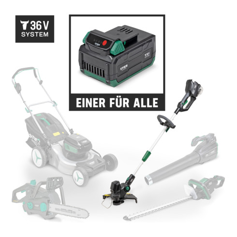 STIER Akku-Rasentrimmer SRT-75 + Akku 36V 2,5Ah + Schnellladegerät 36V 3A + gratis Akku