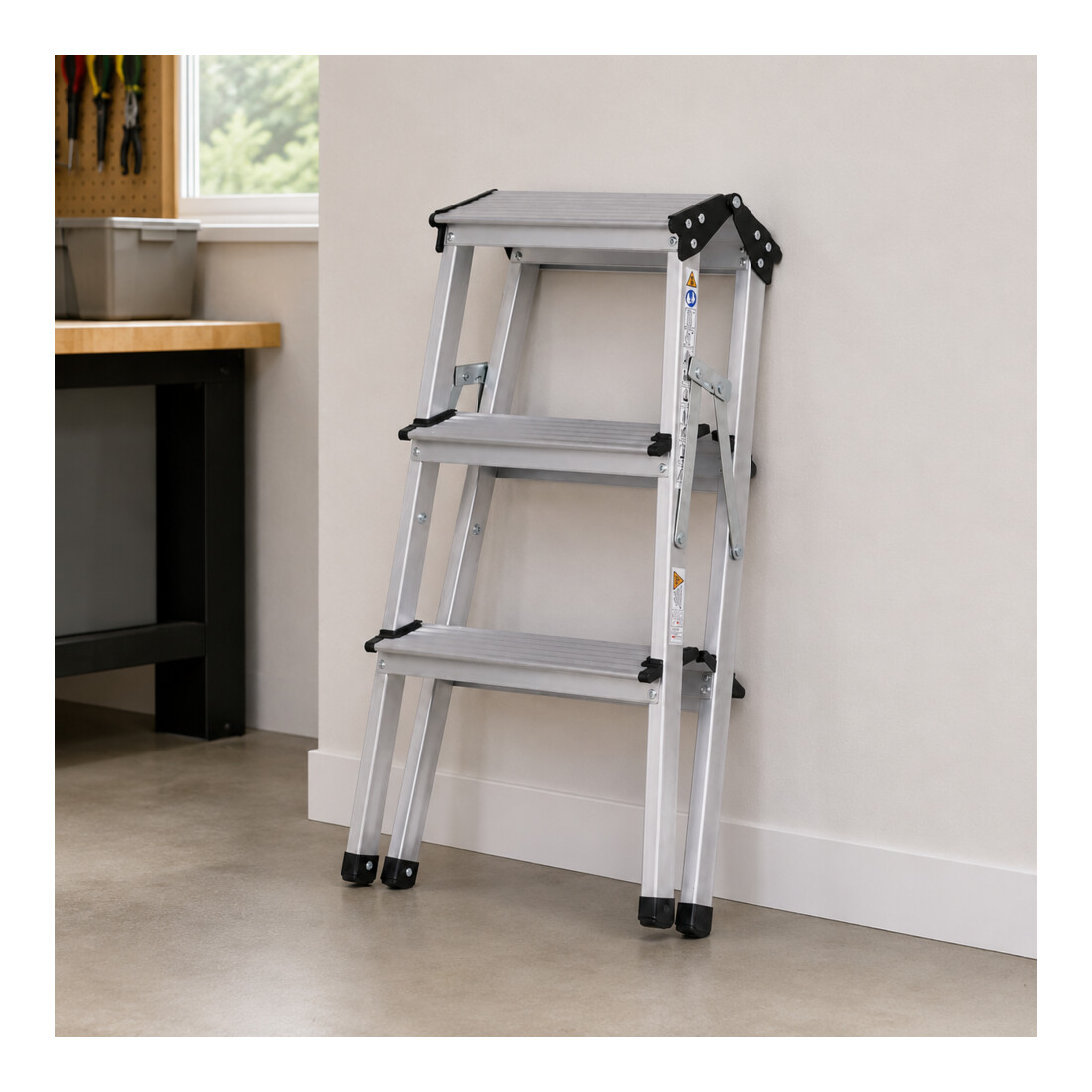 STIER Aluminium-Trittleiter 3 Stufen Profi-Klapptritt